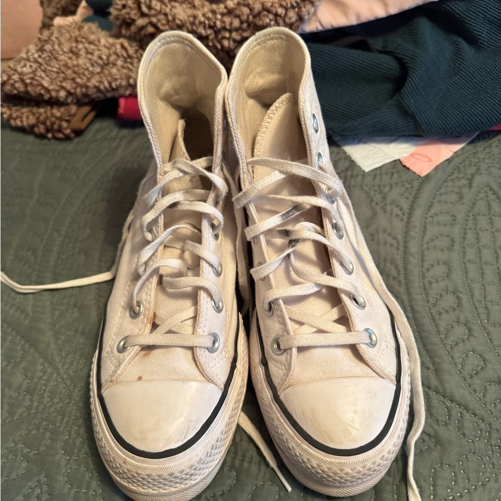 White platform high top converse